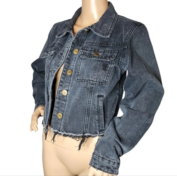 Mono b charcoal distressed jean jacket. - Picture 14 of 17